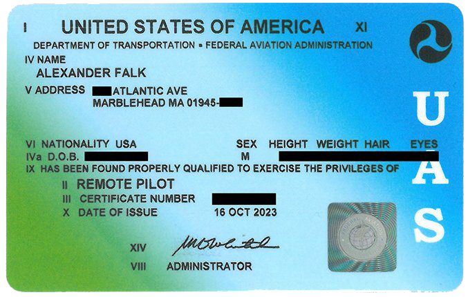 FAA Drone Operator License (Redacted)